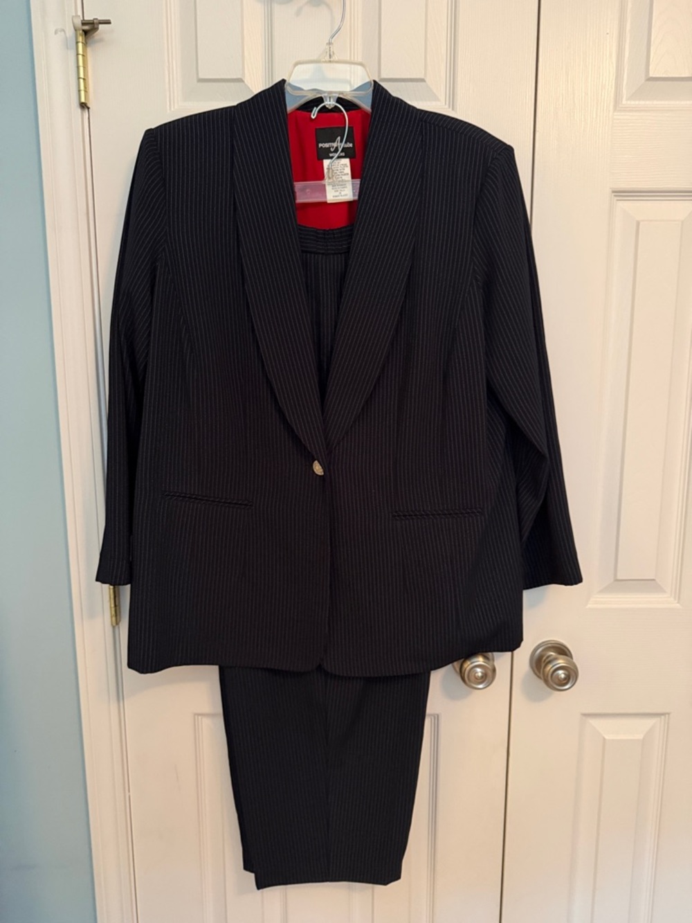 Positive Attitude Black Pinstripe Women's Pantsuit 18W Vintage Classic